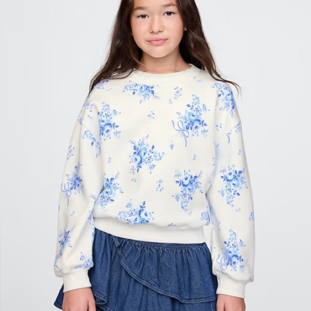 Gap Kids Vintage Soft Dolman Floral Blue and White Kids Sweatshirt 4/5